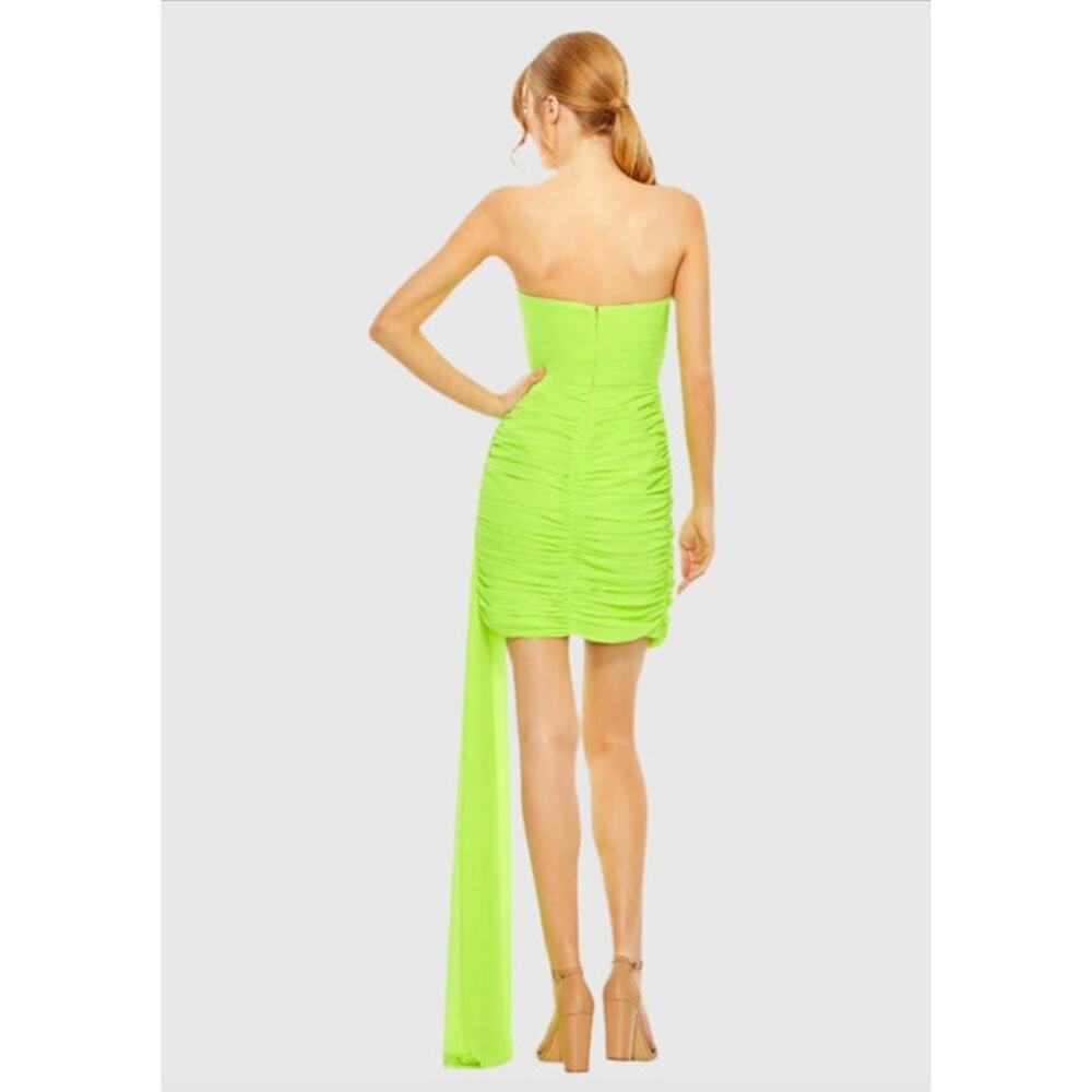 MAC DUGGAL Dress Size 6 Evening Gown NEW Lime Green Strapless Ruched Faux Wrap - Picture 2 of 9